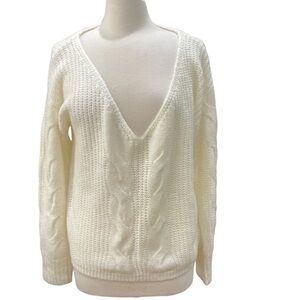 NWT Military Hippie V Neck Cable Knit Sweater SZ S Cream